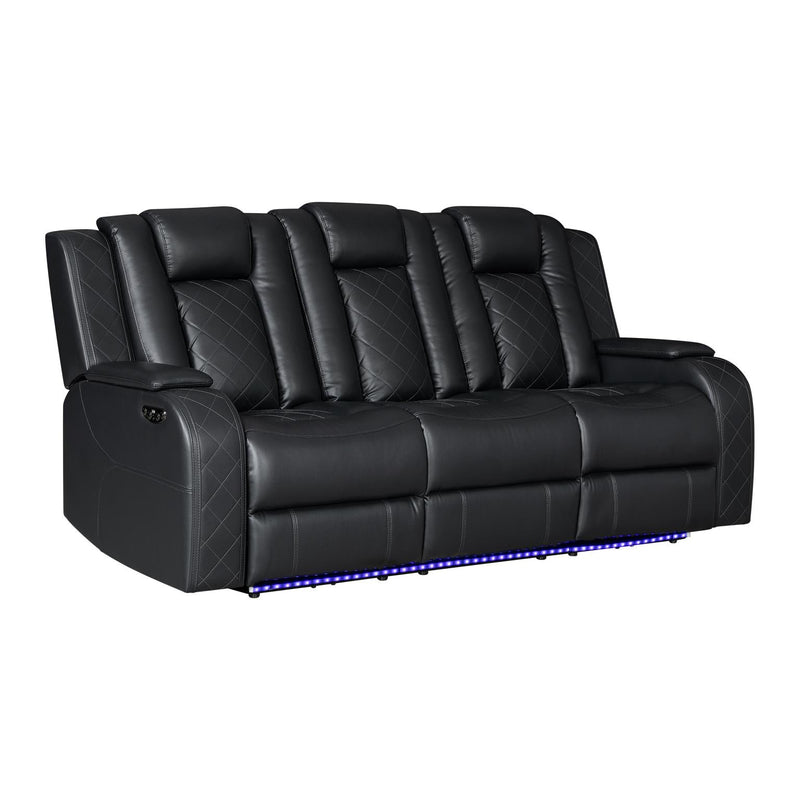 Annabella - Black Power Recliner Sofa with Power Headrest, DDT, Cup Holder Wireless Charger, Power Source, Tube LED, Storage Armrest, Reading Light, Zero Gravity - L690-S