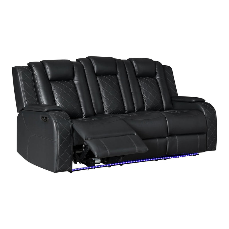 Annabella - Black Power Recliner Sofa with Power Headrest, DDT, Cup Holder Wireless Charger, Power Source, Tube LED, Storage Armrest, Reading Light, Zero Gravity - L690-S