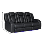Annabella - Black Power Recliner Sofa with Power Headrest, DDT, Cup Holder Wireless Charger, Power Source, Tube LED, Storage Armrest, Reading Light, Zero Gravity - L690-S
