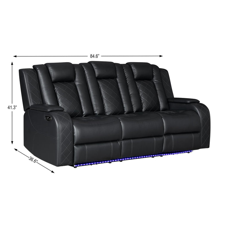 Annabella - Black Power Recliner Sofa with Power Headrest, DDT, Cup Holder Wireless Charger, Power Source, Tube LED, Storage Armrest, Reading Light, Zero Gravity - L690-S