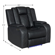 Annabella - Black Power Recliner with Power Headrest, Storage Armrest, USB Charger, Tube LED, Zero Gravity - L690-R