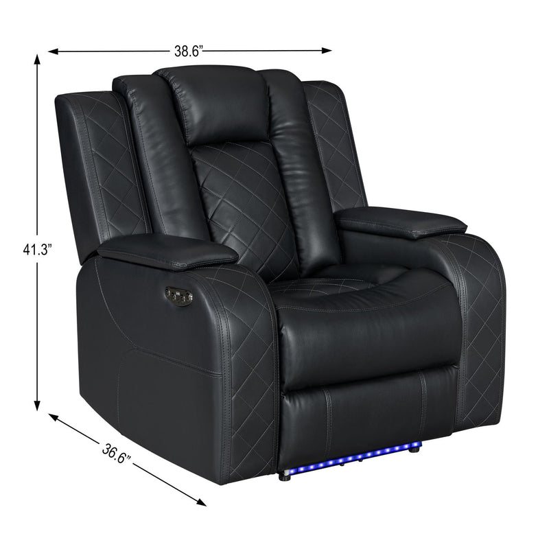 Annabella - Black Power Recliner with Power Headrest, Storage Armrest, USB Charger, Tube LED, Zero Gravity - L690-R