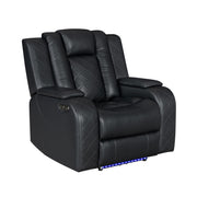 Annabella - Black Power Recliner with Power Headrest, Storage Armrest, USB Charger, Tube LED, Zero Gravity - L690-R