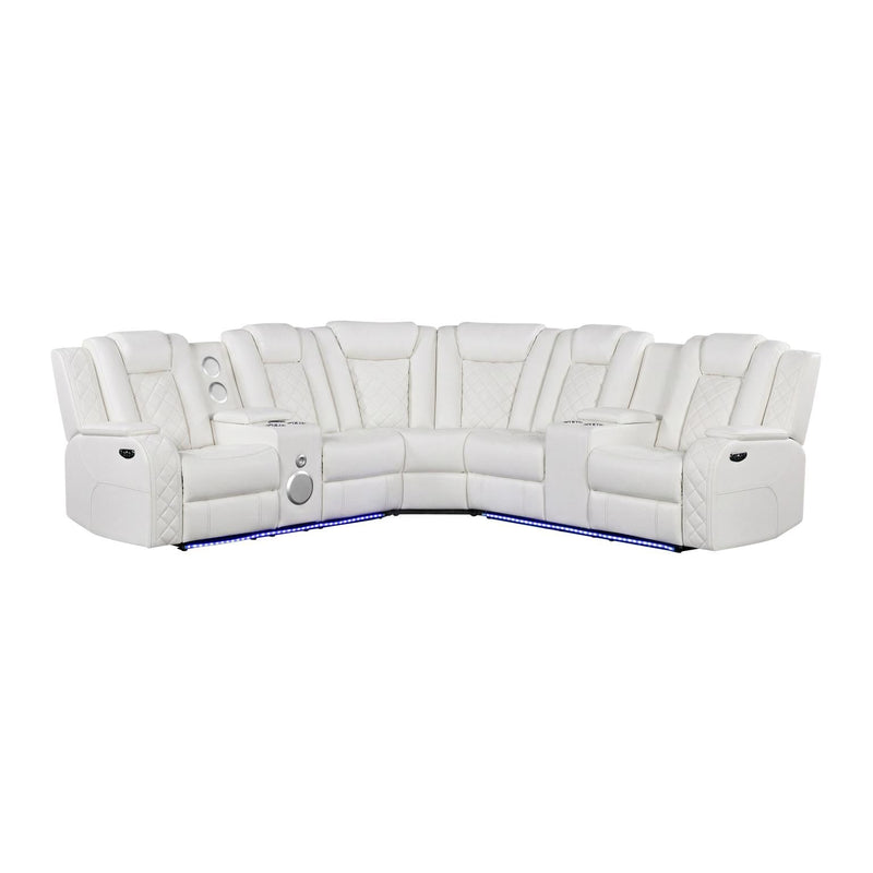 Annabella - ICE Power Recliner Sectional with Power Headrest, Storage Console, Bluetooth Speaker, Subwoofer, Power Source, SS Cup Holder, USB Switch, Storage Armrest and LED - S445-Sectional
