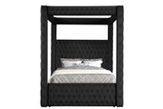Annabelle Black Velvet King Canopy Bed - Lara FurnitureKing Bed