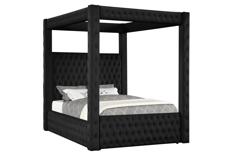 Annabelle Black Velvet Queen Canopy Bed - Lara FurnitureQueen Bed