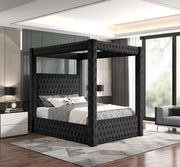 Annabelle Black Velvet Queen Canopy Bed - Lara FurnitureQueen Bed