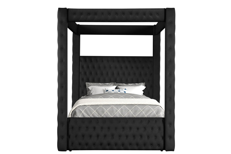 Annabelle Black Velvet Queen Canopy Bed - Lara FurnitureQueen Bed