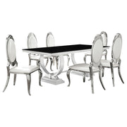 Antoine 7-piece Black Tempered Glass Dining Set Cream White Chairs - 107871-S7