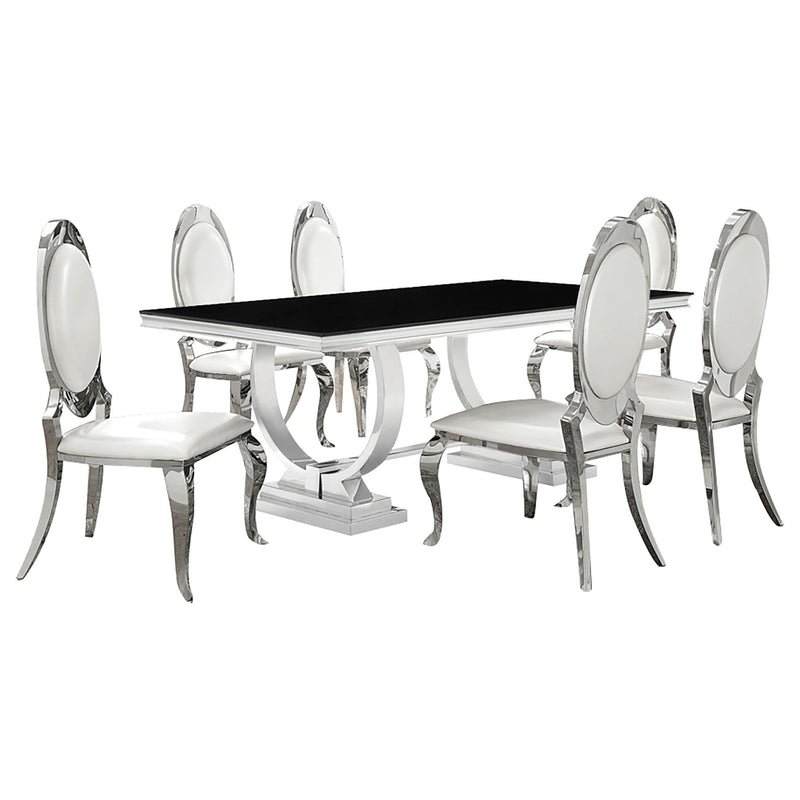Antoine 7-piece Black Tempered Glass Dining Set Cream White Chairs - 107871-S7