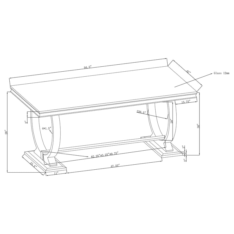 Antoine Rectangular 95-inch Glass Top Dining Table White - 108811
