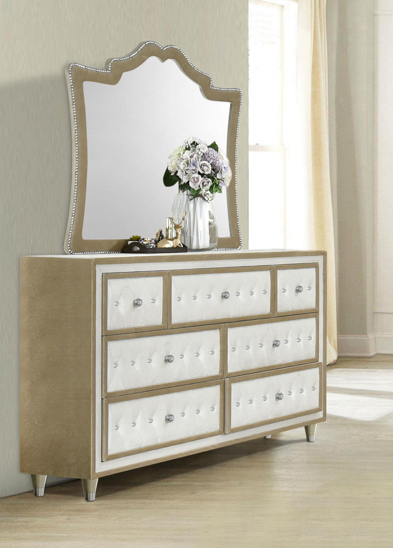 Antonella 7-drawer Upholstered Dresser with Mirror Ivory - 223523M