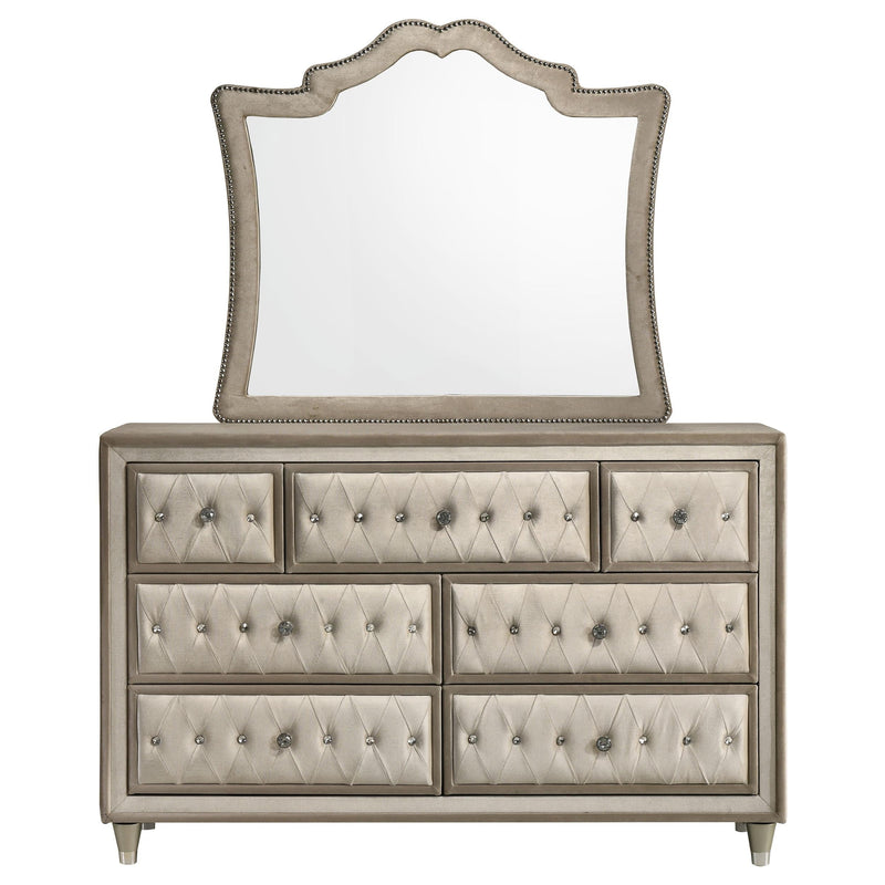 Antonella 7-drawer Upholstered Dresser with Mirror Ivory - 223523M