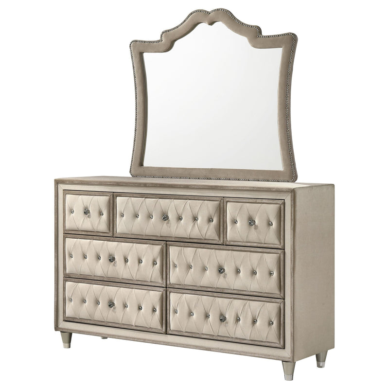 Antonella 7-drawer Upholstered Dresser with Mirror Ivory - 223523M