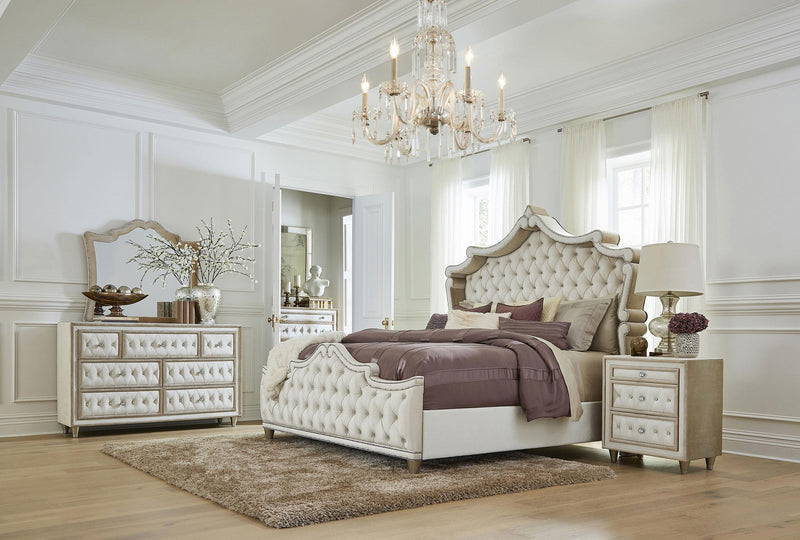 Antonella Upholstered 3-drawer Nightstand Ivory and Camel - 223522