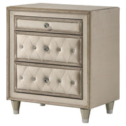Antonella Upholstered 3-drawer Nightstand Ivory and Camel - 223522