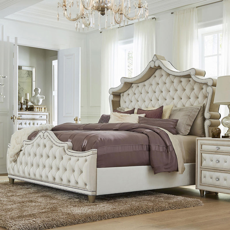 Antonella Upholstered California King Panel Bed Ivory And Camel - 223521KW