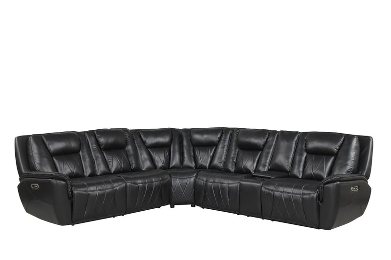 Apex - Black Power Recliner Sectional with Power Headrest, Storage Console, Wireless Charger, Cup Holder, Zero Gravity and USB Charger - S426-Sectional