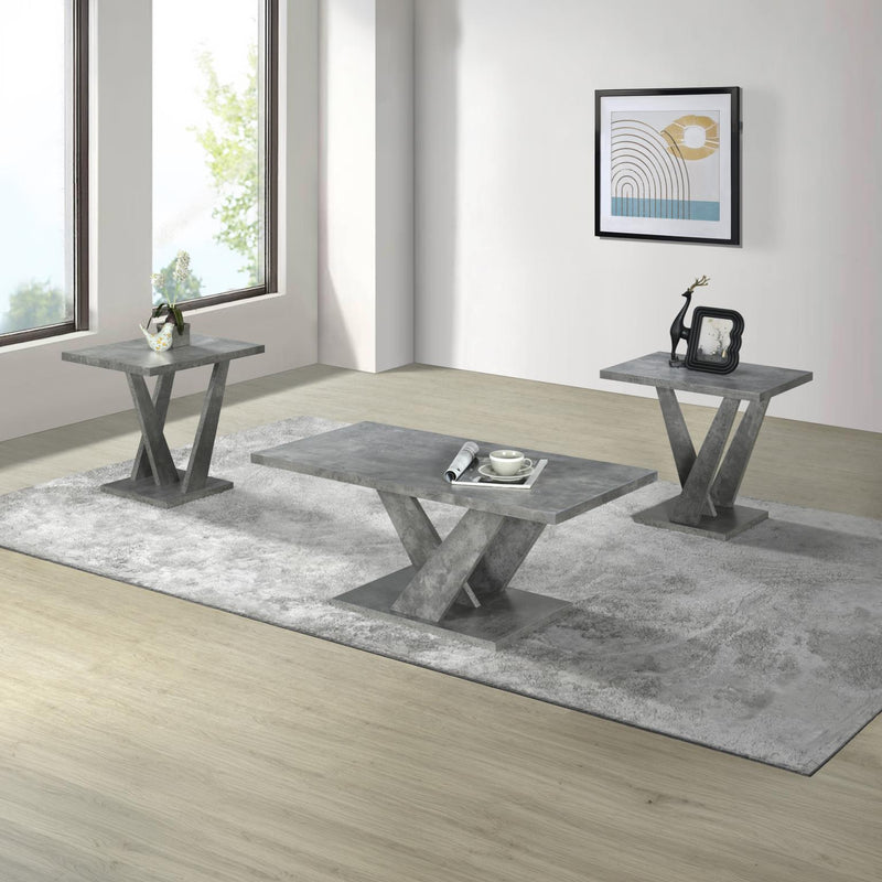 Apollo - 3PC Gray Faux Marble Coffee Table Set, Coffee Table and 2 End Tables - T615-3PC-Set