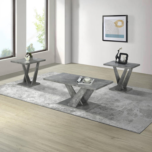 Apollo - 3PC Gray Faux Marble Coffee Table Set, Coffee Table and 2 End Tables - T615-3PC-Set