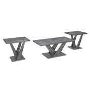 Apollo - 3PC Gray Faux Marble Coffee Table Set, Coffee Table and 2 End Tables - T615-3PC-Set
