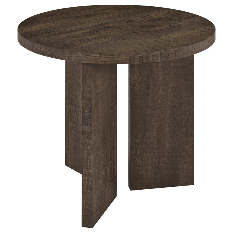 Aragon Round Panel Base End Table Dark Rustic Mango - 706657