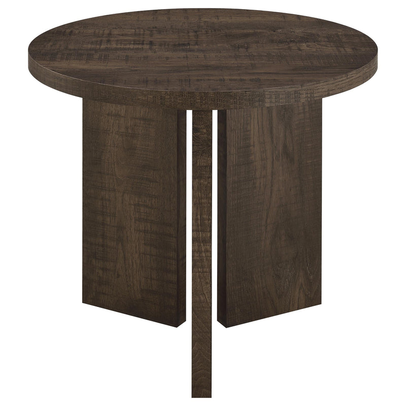 Aragon Round Panel Base End Table Dark Rustic Mango - 706657