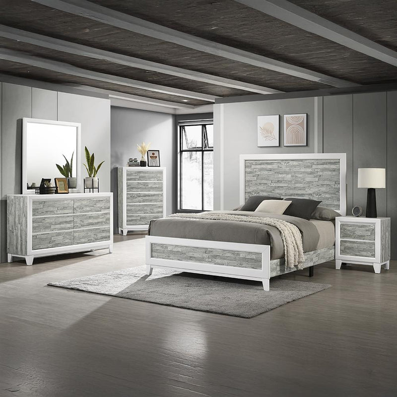 Arctic - Gray & White Twin Bed, Dresser, Mirror, Nightstand - B369-TDMN