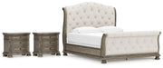 Ardenfield California King Upholstered Sleigh Bed with 2 Nightstands in Light Brown from Ashley - Lara Furniture