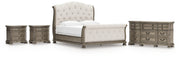 Ardenfield California King Upholstered Sleigh Bed with Dresser and 2 Nightstands in Light Brown from Ashley - Lara Furniture