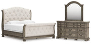 Ardenfield California King Upholstered Sleigh Bed with Dresser in Light Brown from Ashley - Lara Furniture