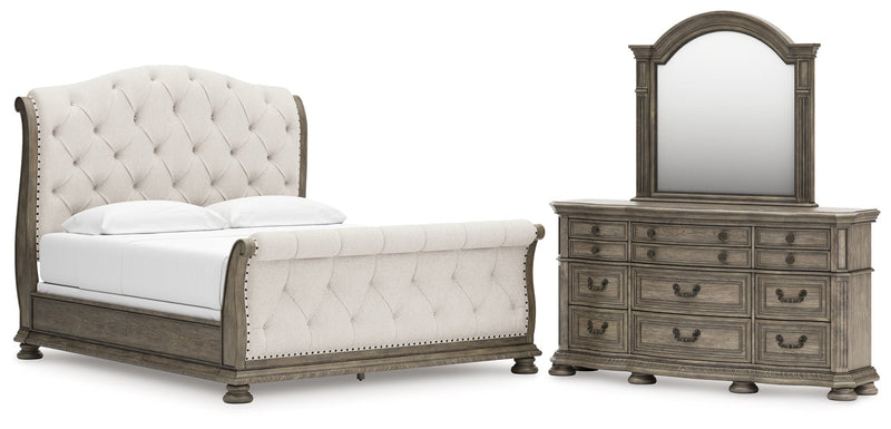 Ardenfield California King Upholstered Sleigh Bed with Dresser in Light Brown from Ashley - Lara Furniture