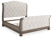 Ardenfield California King Upholstered Sleigh Bed with Dresser in Light Brown from Ashley - Lara Furniture