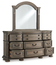 Ardenfield California King Upholstered Sleigh Bed with Mirrored Dresser, Chest and Nightstand in Light Brown from Ashley - Lara Furniture