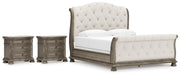 Ardenfield King Upholstered Sleigh Bed with 2 Nightstands in Light Brown from Ashley - Lara Furniture