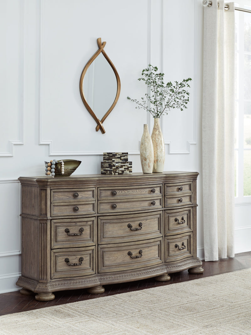 Ardenfield King Upholstered Sleigh Bed with Dresser and 2 Nightstands in Light Brown from Ashley - Lara Furniture