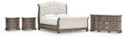 Ardenfield King Upholstered Sleigh Bed with Dresser and 2 Nightstands in Light Brown from Ashley - Lara Furniture
