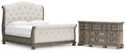 Ardenfield King Upholstered Sleigh Bed with Dresser in Light Brown from Ashley - Lara Furniture