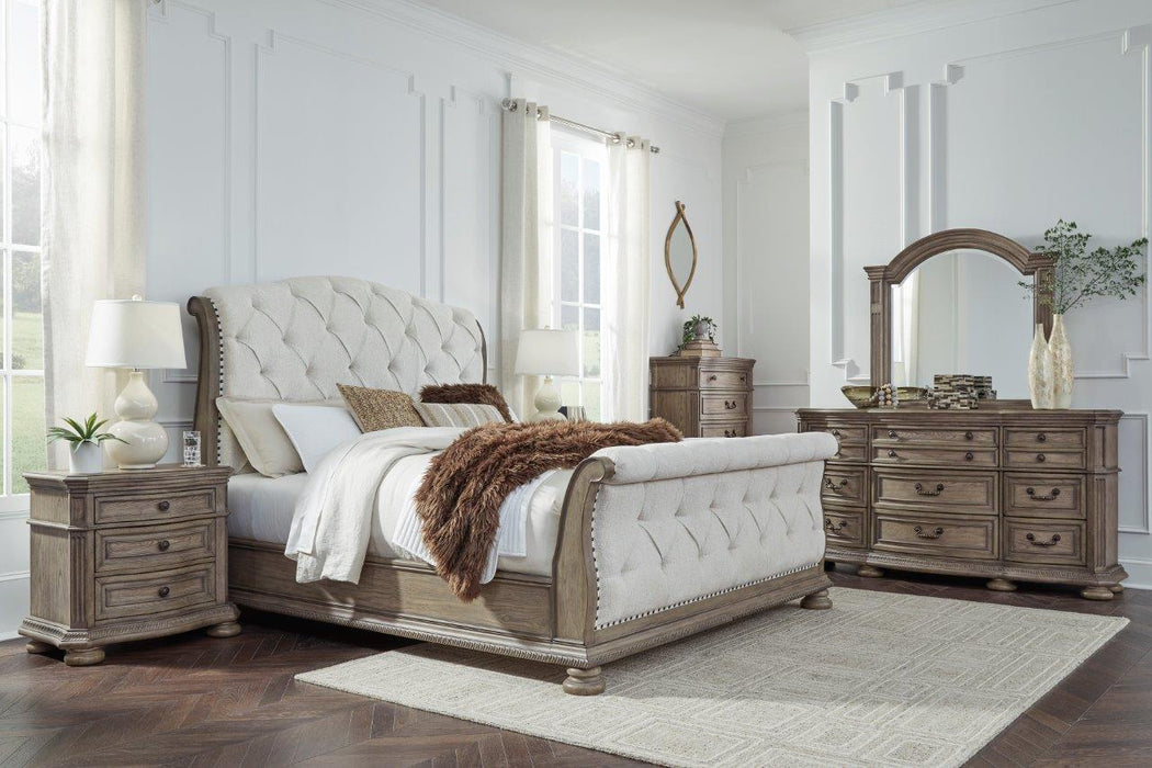 Ardenfield Light Brown Queen Upholstered Sleigh Bed - Gate FurnitureQueen Bed
