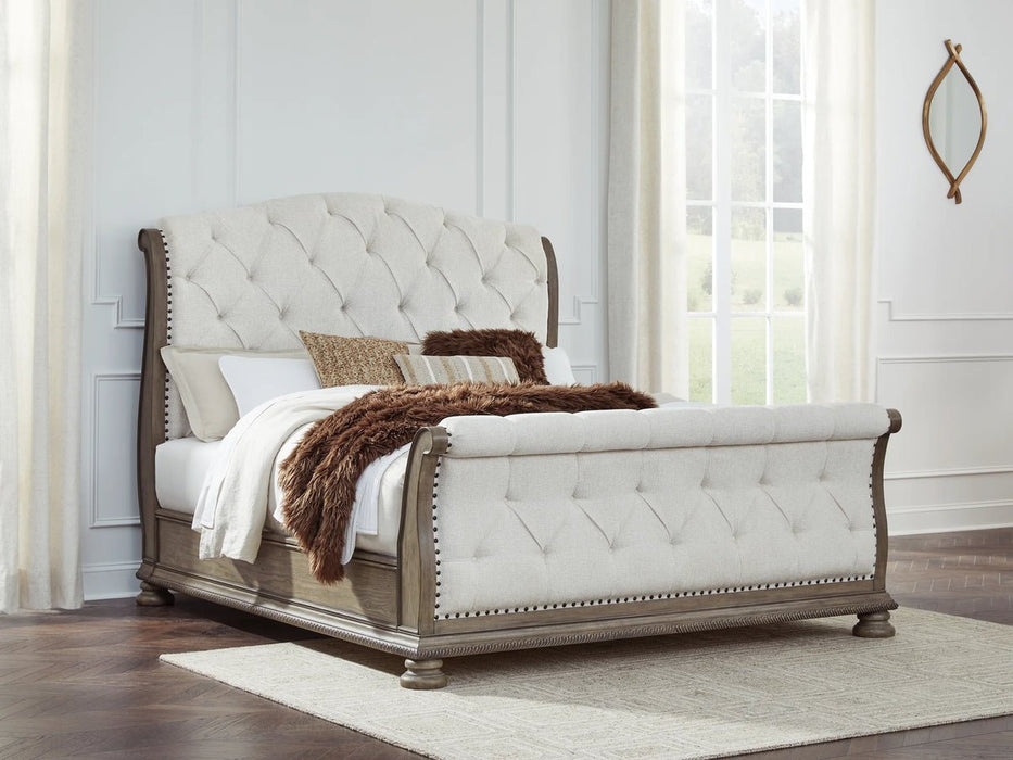 Ardenfield Light Brown Queen Upholstered Sleigh Bed - Gate FurnitureQueen Bed