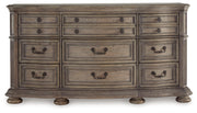 Ardenfield Queen Upholstered Sleigh Bed with Dresser in Light Brown from Ashley - Lara Furniture