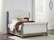 Ardenfield Queen Upholstered Sleigh Bed with Dresser in Light Brown from Ashley - Lara Furniture