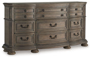 Ardenfield Queen Upholstered Sleigh Bed with Dresser in Light Brown from Ashley - Lara Furniture