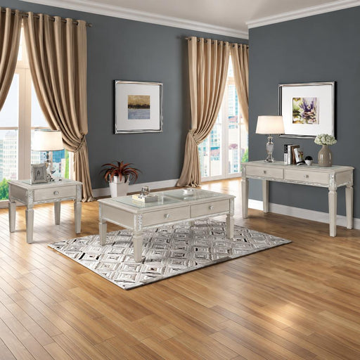 Arezzo - Silver Color, 3PC Coffee Table Set with Glass Top and Storage Drawers, Coffee Table and 2 End Tables - T205-3PC-Set