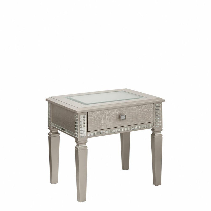 Arezzo - Silver End Table with Glass Top and Storage Drawer - T205-E-Table