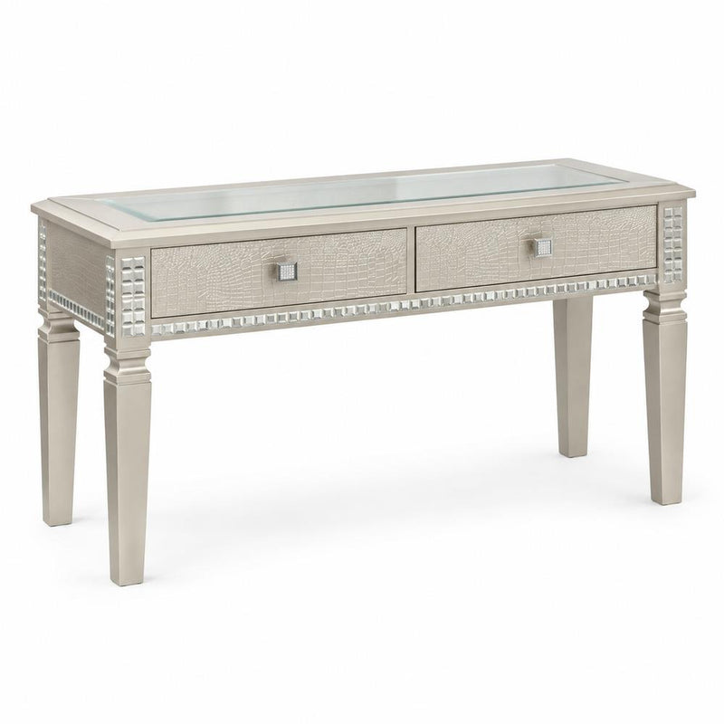 Arezzo - Silver Sofa Table with Glass Top and Storage Drawers - T205-S-Table