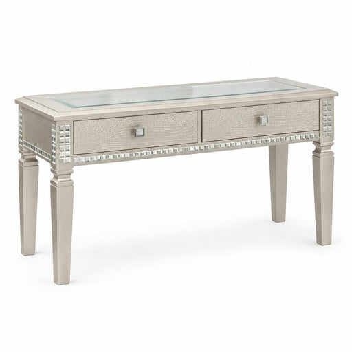 Arezzo - Silver Sofa Table with Glass Top and Storage Drawers - T205-S-Table