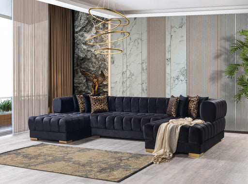 Ariana Black Velvet Double Chaise Sectional - Lara FurnitureSectional
