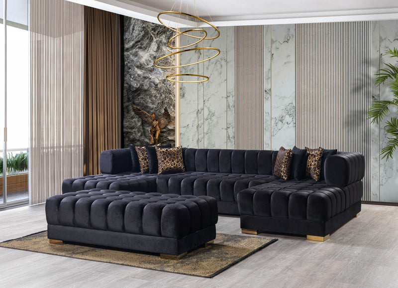 Ariana Black Velvet Double Chaise Sectional - Lara FurnitureSectional