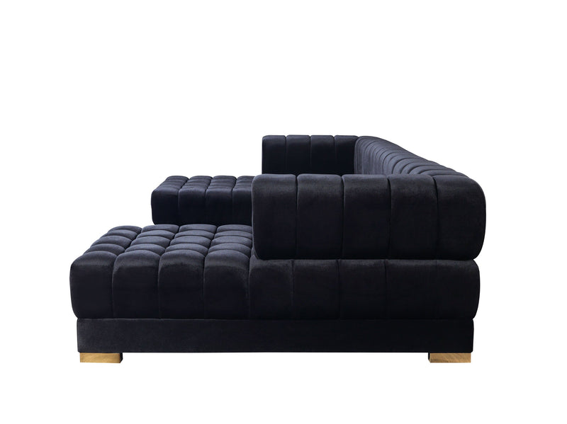 Ariana Black Velvet Double Chaise Sectional - Lara FurnitureSectional